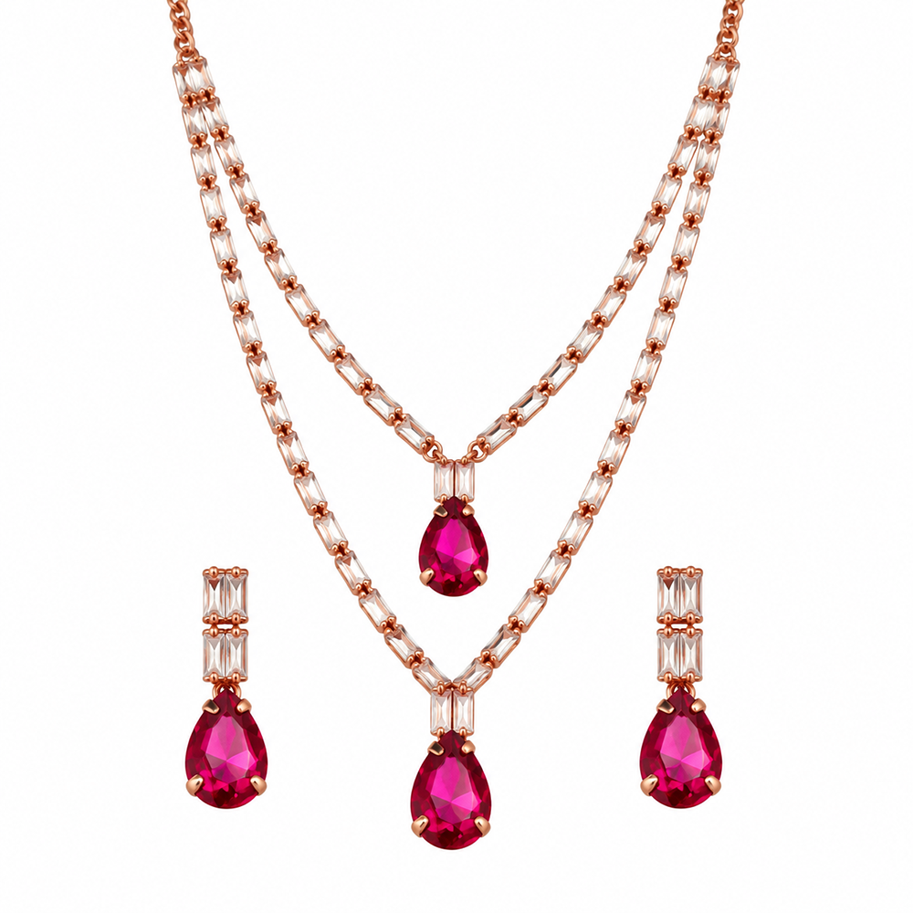 Urthn Glamorous Rose Gold Plated Crystal Stone Necklace Set for Party & Festive Wear(Pack Of 3)