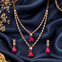 Urthn Glamorous Rose Gold Plated Crystal Stone Necklace Set for Party & Festive Wear