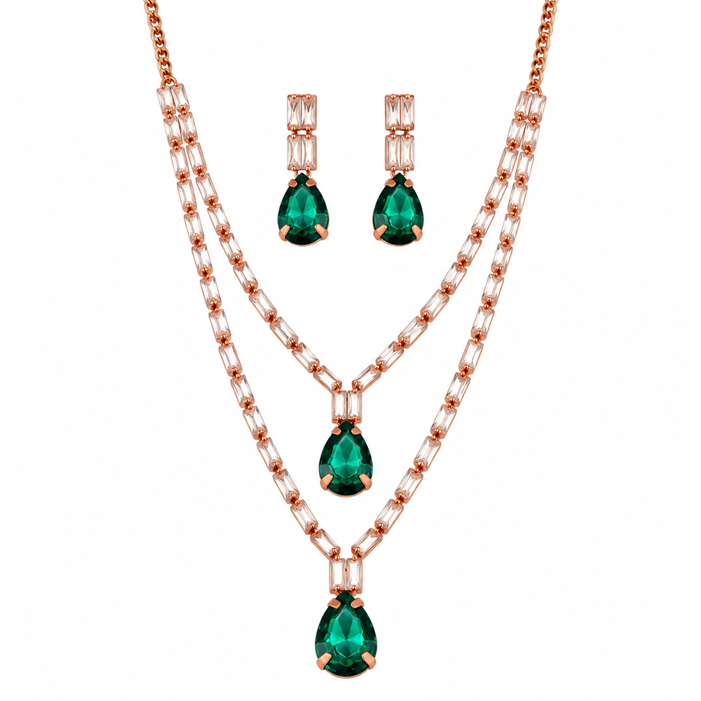 Urthn Glamorous Rose Gold Plated Crystal Stone Necklace Set for Party & Festive Wear(Pack Of 3)