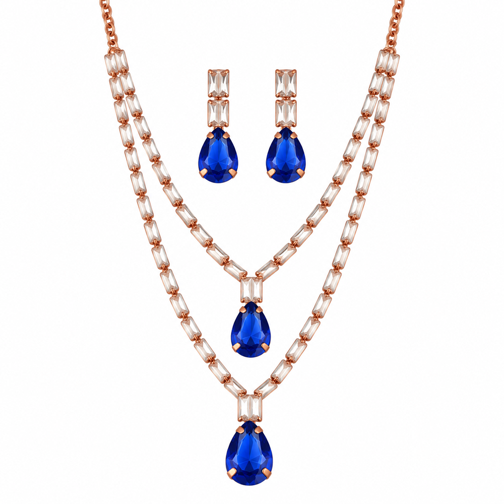 Urthn Glamorous Rose Gold Plated Crystal Stone Necklace Set for Party & Festive Wear(Pack Of 3)