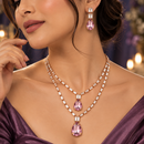 Urthn Glamorous Rose Gold Plated Crystal Stone Necklace Set for Party & Festive Wear(Pack Of 3)