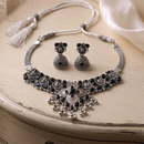 Urthn Oxidised Silver Choker Necklace Set with Black Beads & Assorted Jhumka Earrings(Pack of 3)