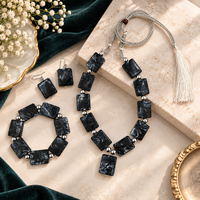 Urthn Black Beaded Necklace Set with Matching Bracelet & Earrings for Girls & Kids