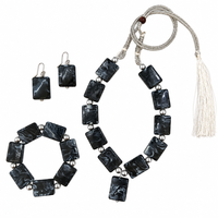 Urthn Black Beaded Necklace Set with Matching Bracelet & Earrings for Girls & Kids(Pack of 3)