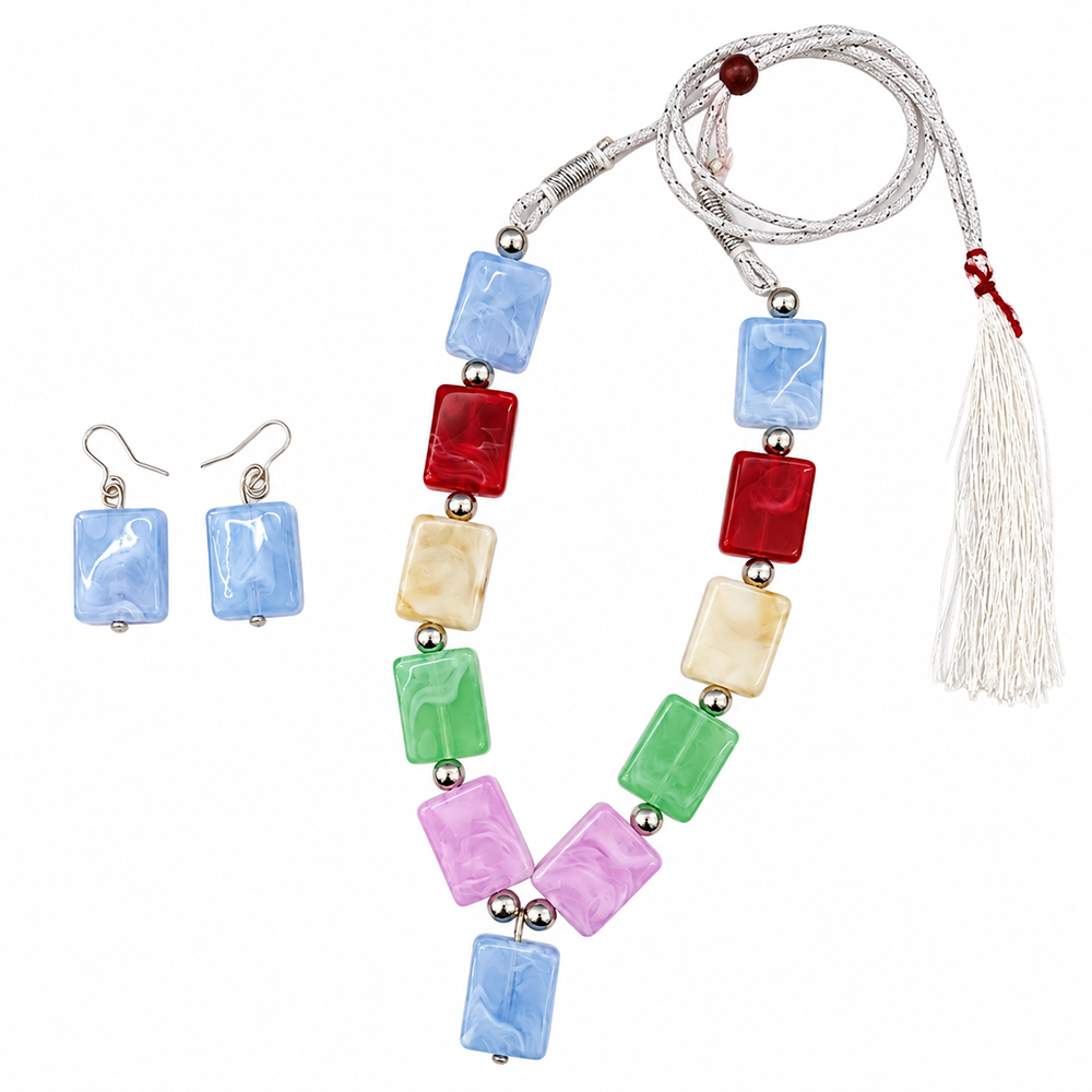 Urthn Multicolour Beaded Necklace Set with Matching Earrings for Girls & Kids(Pack of 3)
