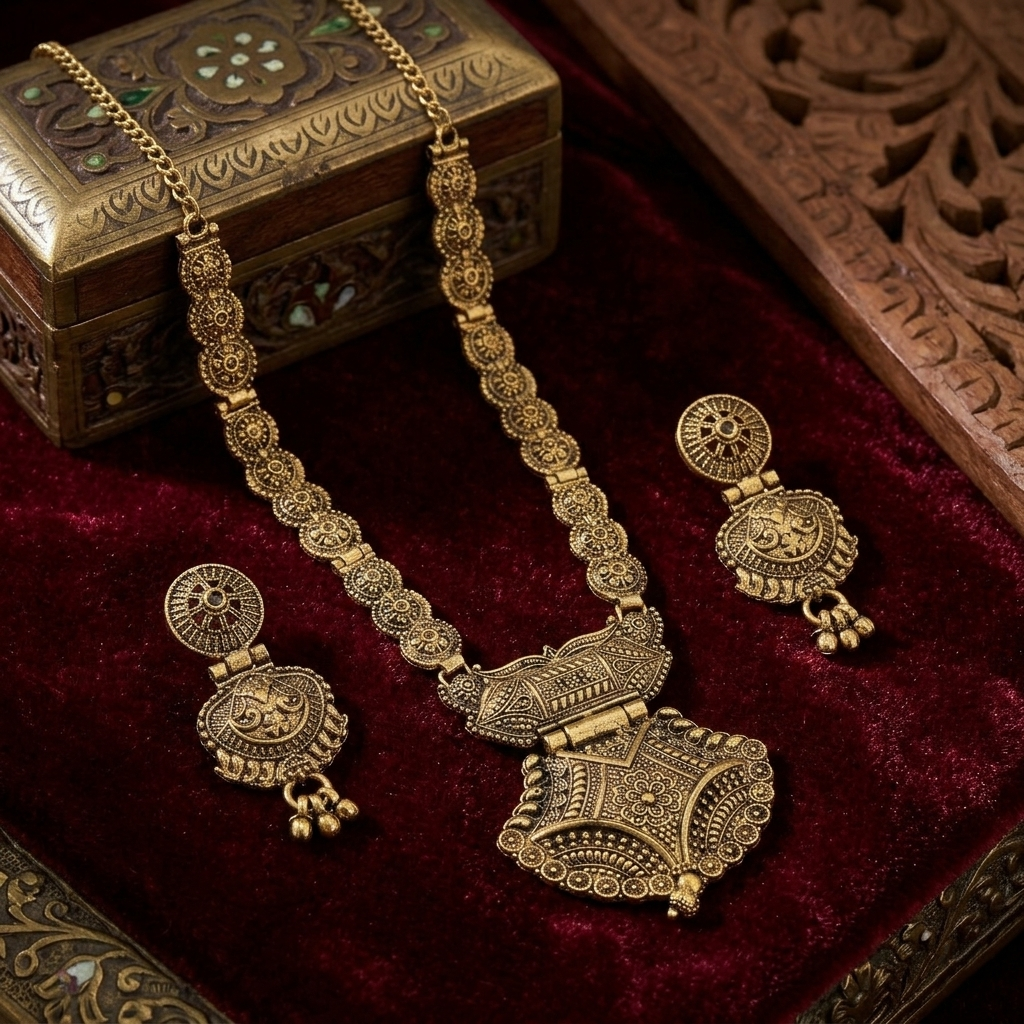 Urthn South Indian Style Antique Gold Plated Pearl Necklace Set  (Pack of 6)
