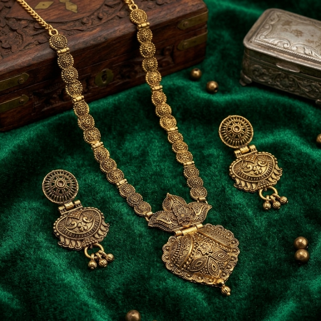 Urthn South Indian Style Antique Gold Plated Pearl Necklace Set  (Pack of 6)