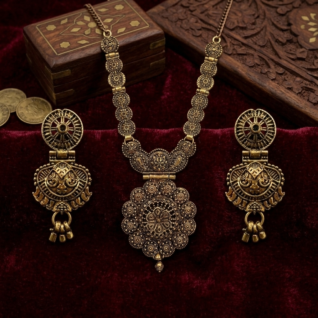 Urthn South Indian Style Antique Gold Plated Pearl Necklace Set  (Pack of 6)