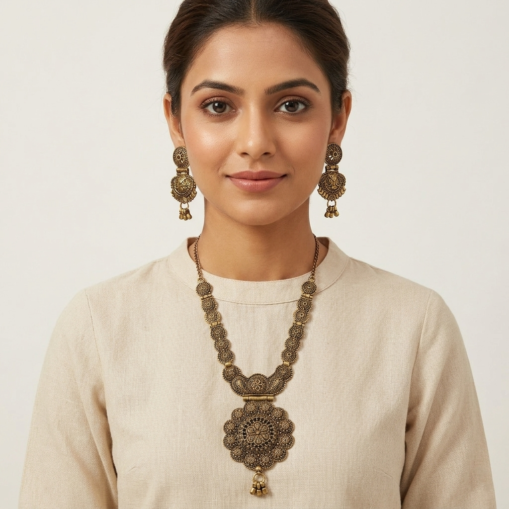 Urthn South Indian Style Antique Gold Plated Pearl Necklace Set  (Pack of 6)