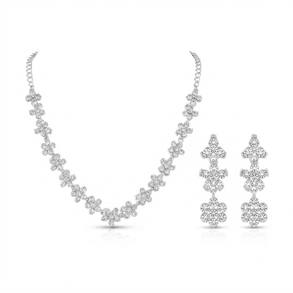 Darshana Jewels Sparkling Austrian Stone Jewellery Set with Earrings (Set of 3)