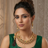 Darshana Jewels Fashion Austrian Stone Pota Stone Pearl Necklace Set for Women 