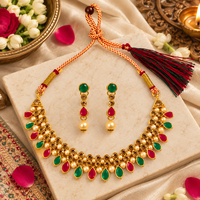 Urthn Gold Plated Pearl & Crystal Necklace Set for Women Traditional Jewellery 