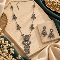 Urthn Oxidised Plated Mirror And Pearl Long Necklace Designer Jewellery Set
