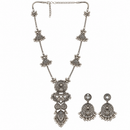 Urthn Oxidised Plated Mirror And Pearl Long Necklace Designer Jewellery Set