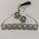 Urthn Oxidised Plated Traditional Mirror Choker Necklace Jewellery Set