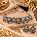 Urthn Oxidised Plated Traditional Mirror Choker Necklace Jewellery Set