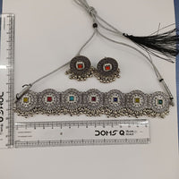 Urthn Oxidised Plated Pota Stone Traditional Choker Jewellery Set