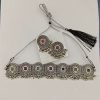 Urthn Oxidised Plated Pota Stone Traditional Choker Jewellery Set