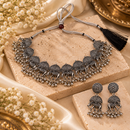 Urthn Statement Oxidised Plated Elephant Choker Necklace Set