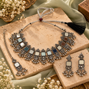Urthn Oxidised Plated Traditional Mirror Choker Necklace Jewellery Set