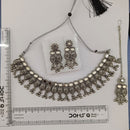 Urthn Oxidised Plated Traditional Mirror Choker Necklace Jewellery Set