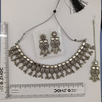 Urthn Oxidised Plated Traditional Mirror Choker Necklace Jewellery Set