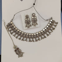 Urthn Oxidised Plated Traditional Mirror Choker Necklace Jewellery Set