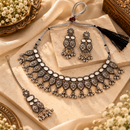 Urthn Oxidised Plated Traditional Mirror Choker Necklace Jewellery Set