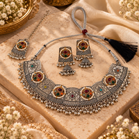 Urthn 2 Tone Plated Pota Stone And Pearl Fashion Choker Necklace Set for Women