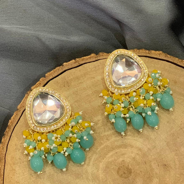 Deep Enterprises Gold Plated Crystal Stone Dangler Earrings