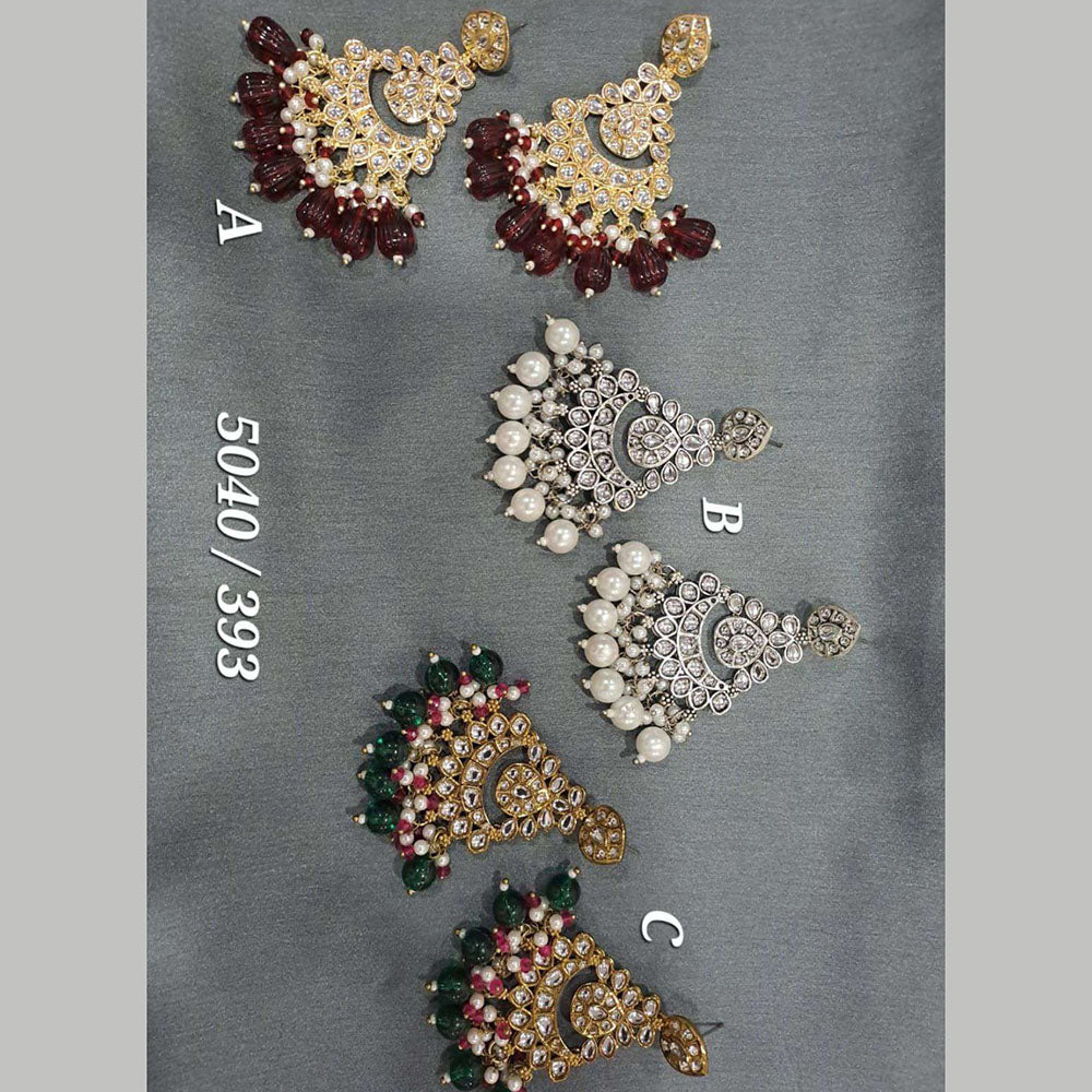 Deep Enterprises Kundan Stone And Beads Dangler Earrings