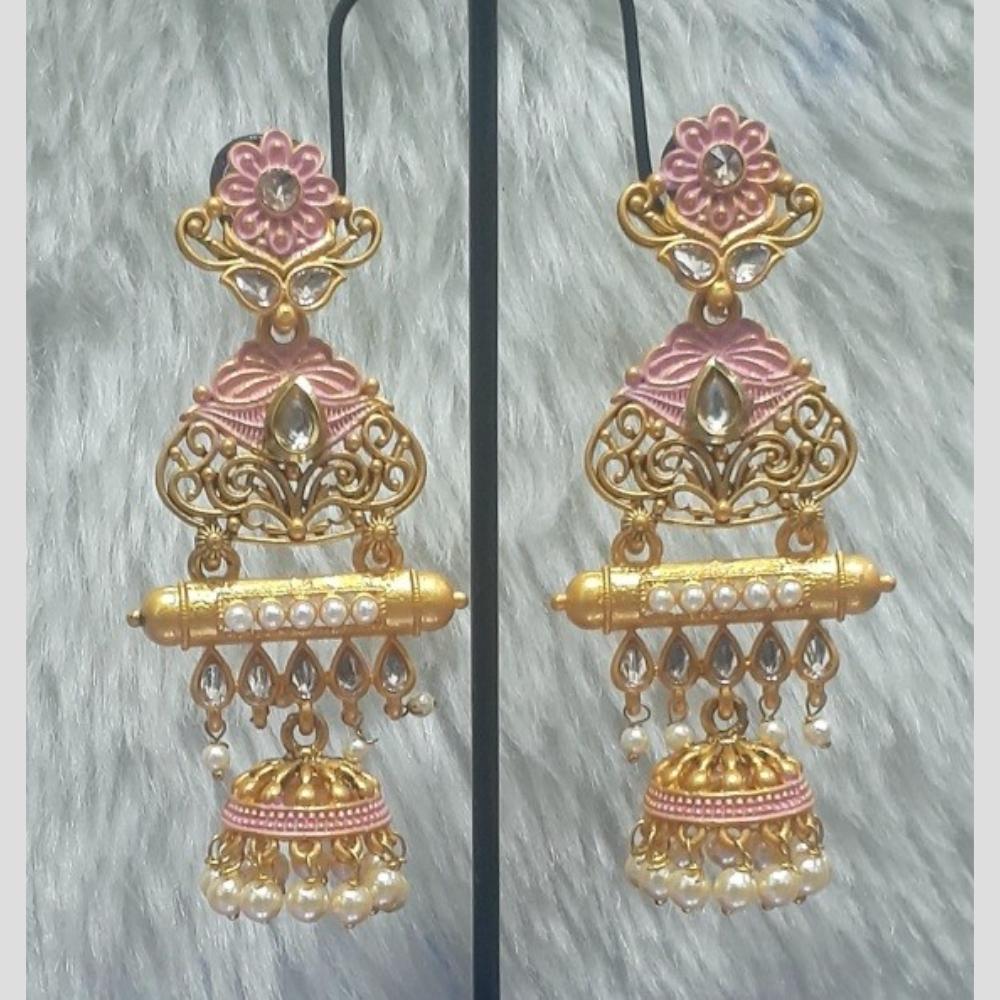 Infinity Jewels Gold Plated Crystal Stone And Meenakari Jhumki Earrings