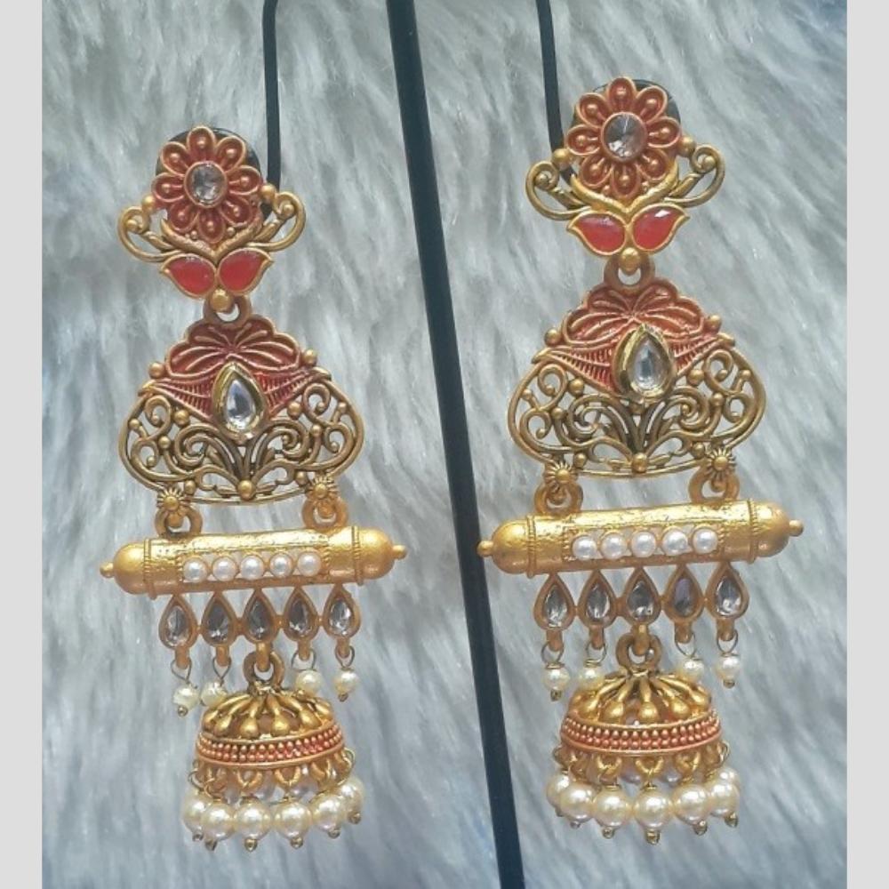 Infinity Jewels Gold Plated Crystal Stone And Meenakari Jhumki Earrings