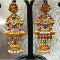 Infinity Jewels Gold Plated Crystal Stone And Meenakari Jhumki Earrings