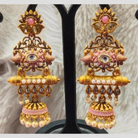 Infinity Jewels Gold Plated Crystal Stone And Meenakari Jhumki Earrings