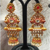 Infinity Jewels Gold Plated Crystal Stone And Meenakari Jhumki Earrings