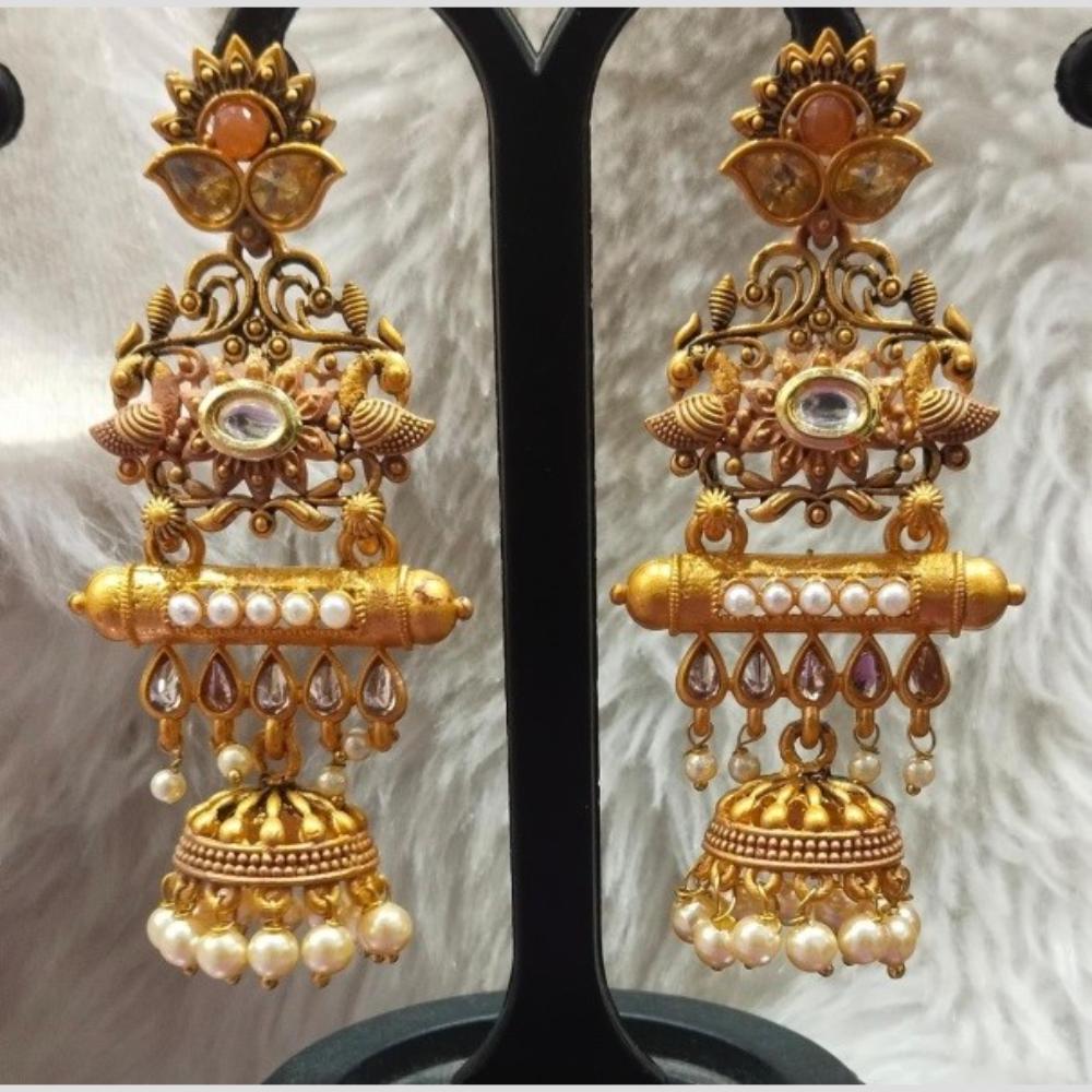 Infinity Jewels Gold Plated Crystal Stone And Meenakari Jhumki Earrings