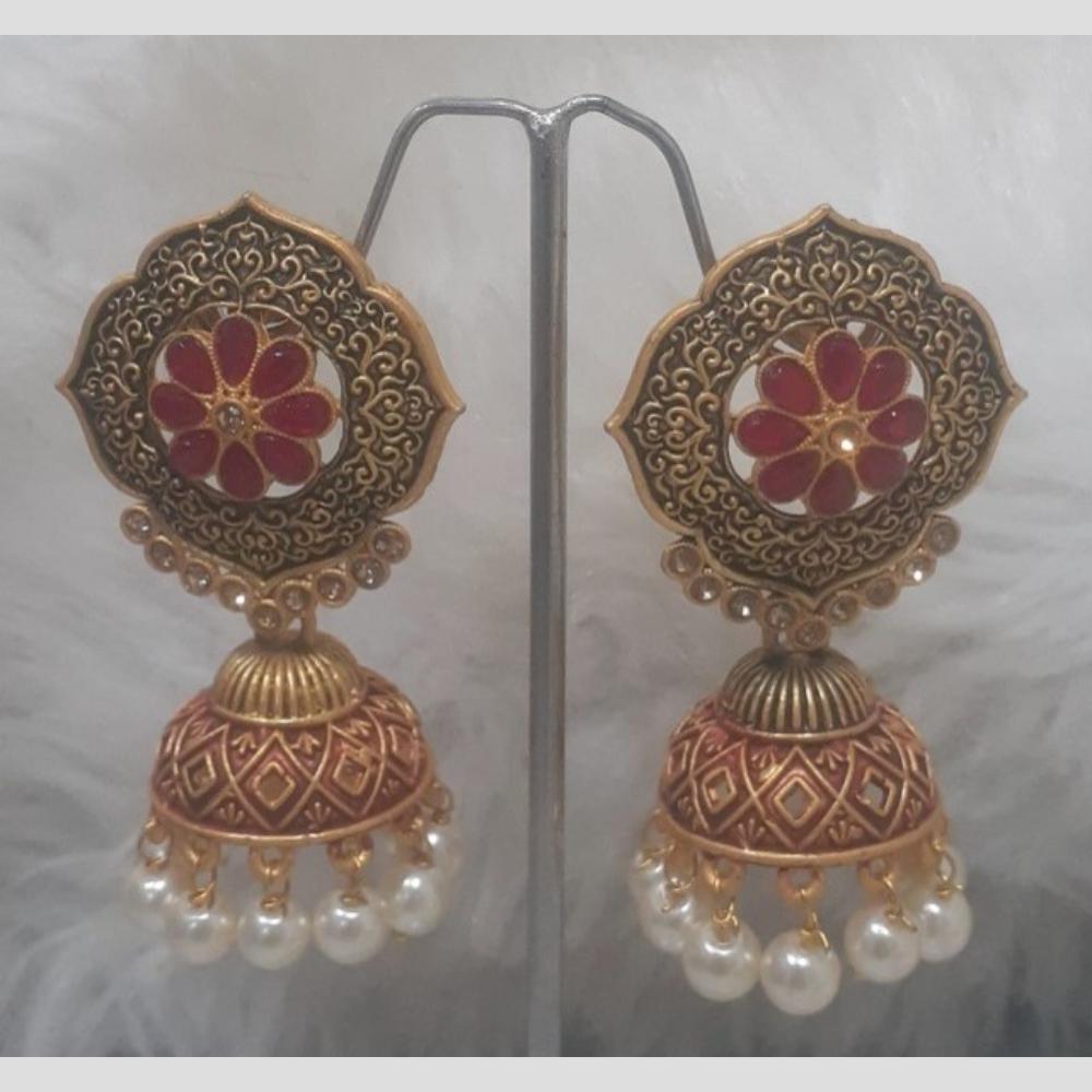 Infinity Jewels Gold Plated Crystal Stone And Meenakari Jhumki Earrings