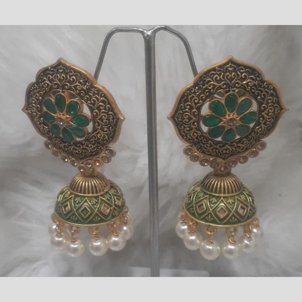 Infinity Jewels Gold Plated Crystal Stone And Meenakari Jhumki Earrings