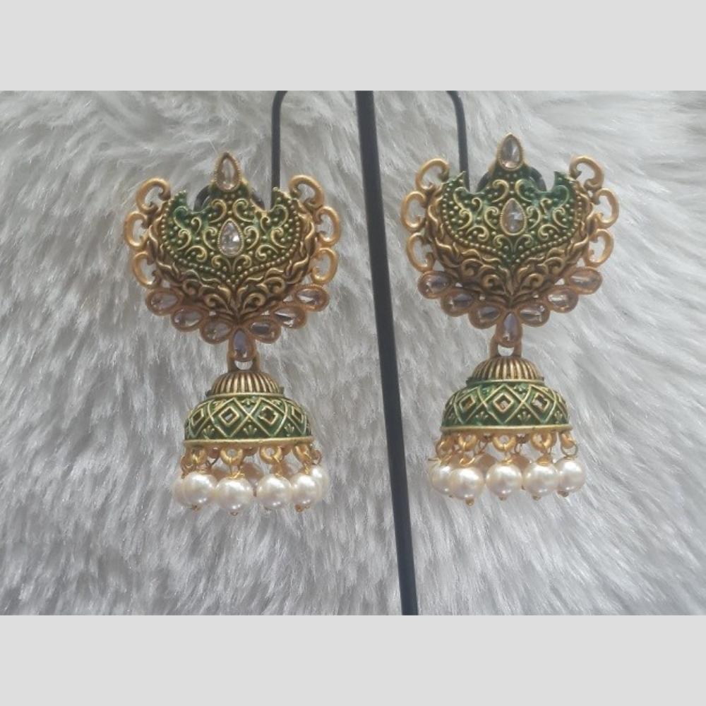 Infinity Jewels Gold Plated Crystal Stone And Meenakari Jhumki Earrings