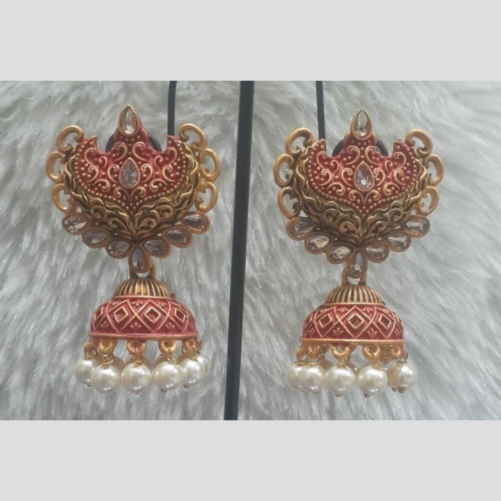 Infinity Jewels Gold Plated Crystal Stone And Meenakari Jhumki Earrings