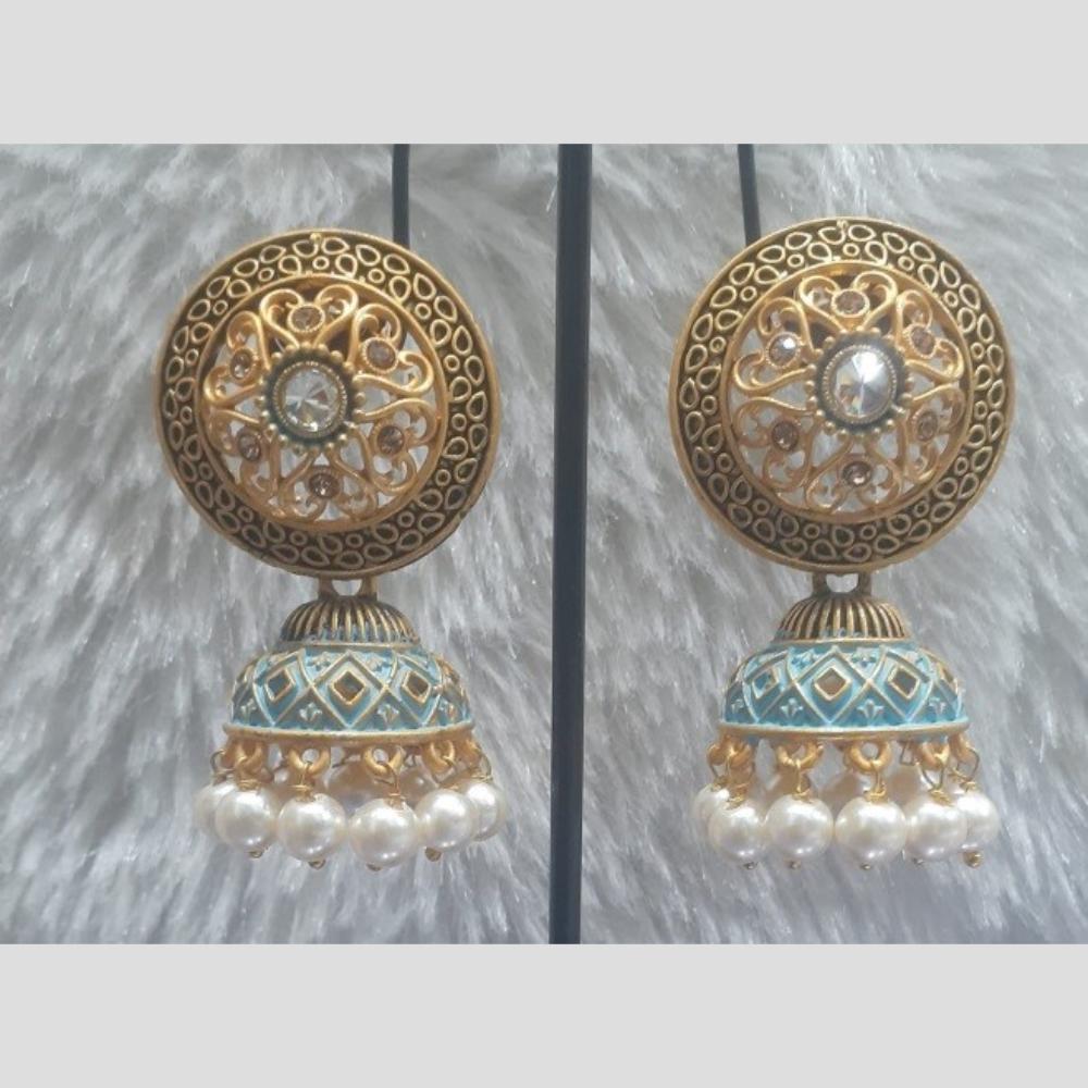 Infinity Jewels Gold Plated Crystal Stone And Meenakari Jhumki Earrings