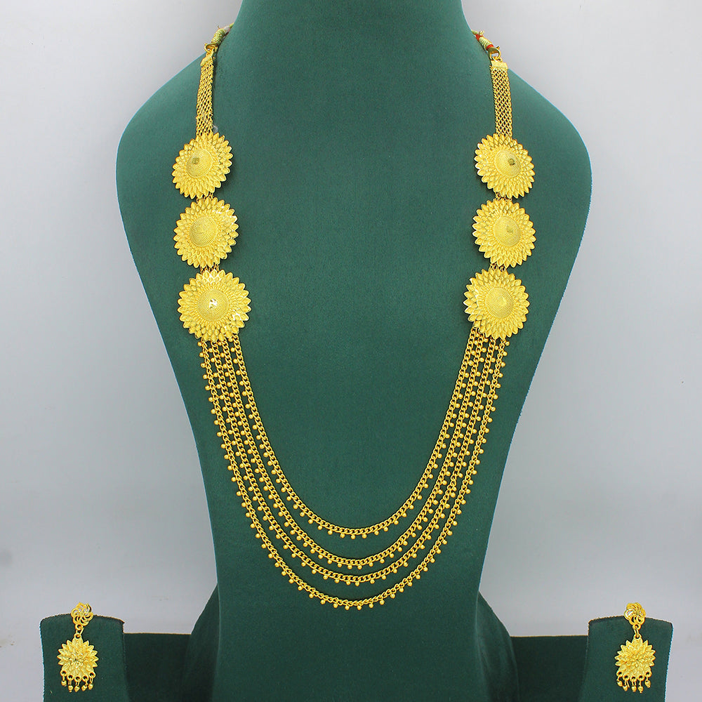 Mahavir Gold Plated Multi Layer Long Necklace Set