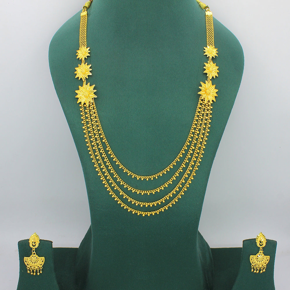 Mahavir Gold Plated Multi Layer Long Necklace Set