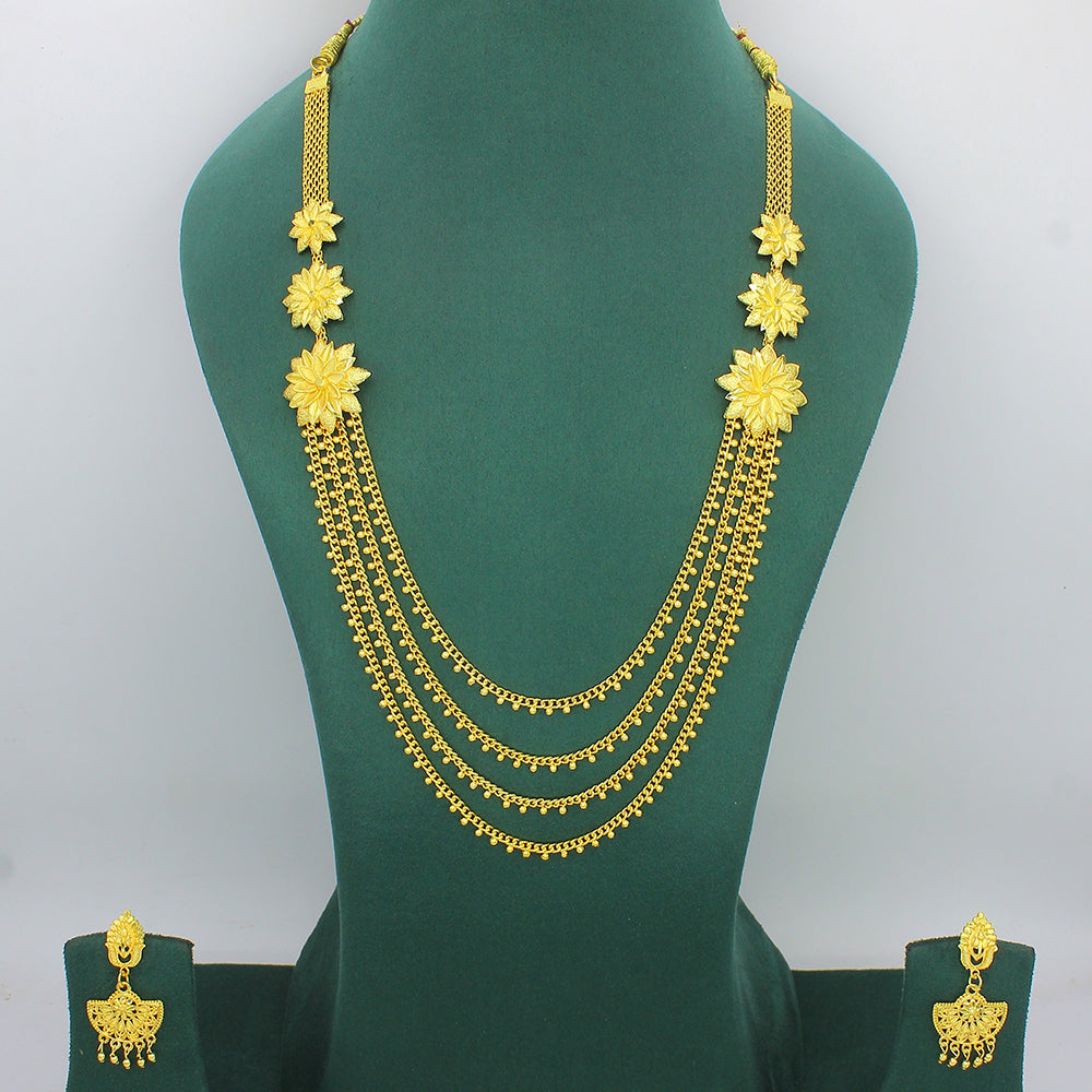 Mahavir Gold Plated Multi Layer Long Necklace Set