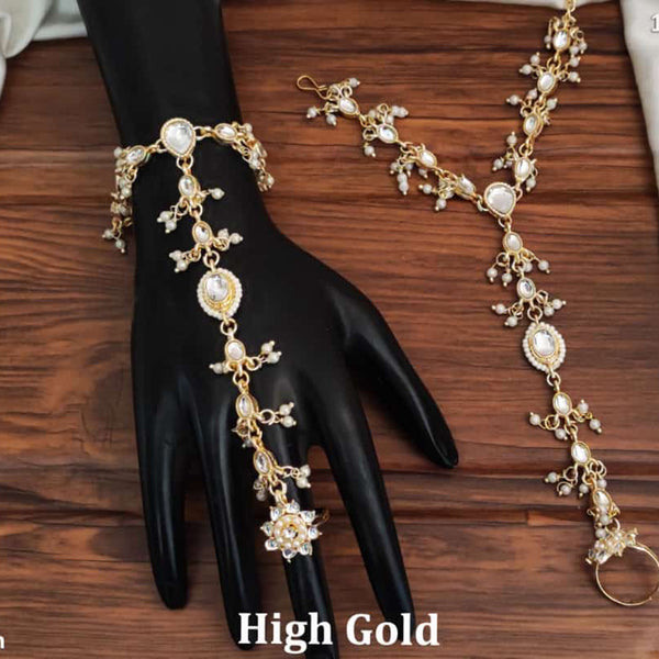 Everlasting Quality Jewels Gold Plated Kundan Stone Hand Harness