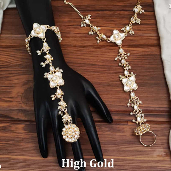 Everlasting Quality Jewels Gold Plated Kundan Stone Hand Harness