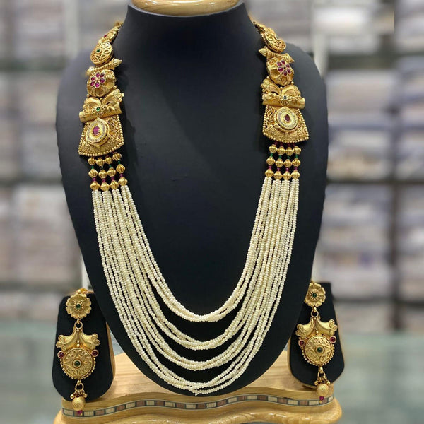 Everlasting Quality Jewels Gold Plated Pearl And Pota Stone Long Necklace Set