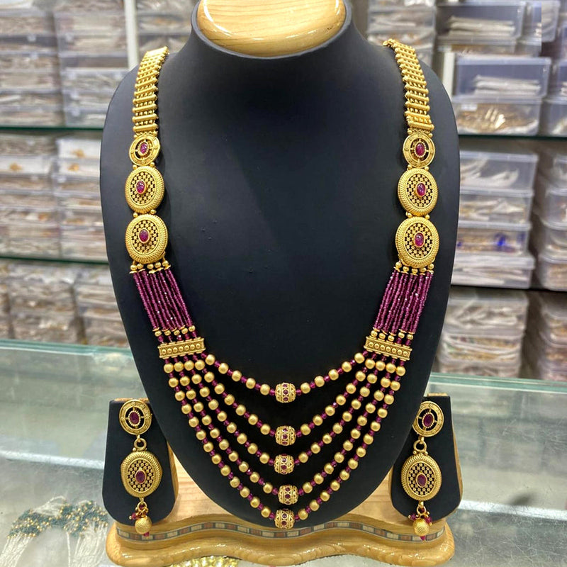 Everlasting Quality Jewels Gold Plated Beads And Pota Stone Long Necklace Set