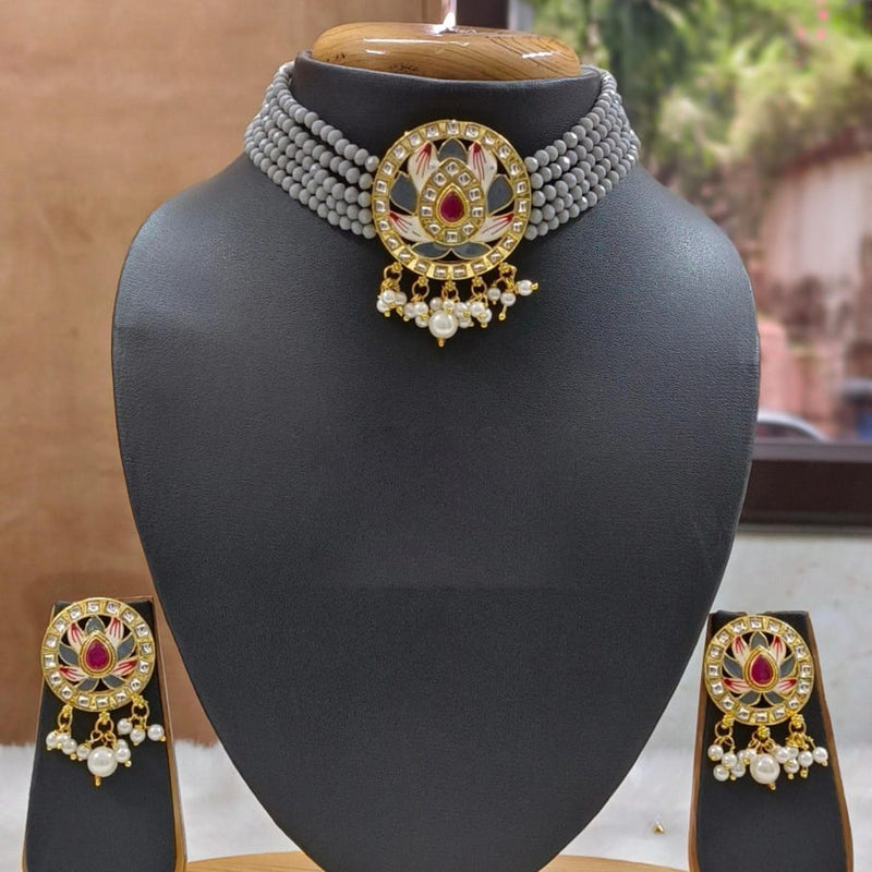 Everlasting Quality Jewels Gold Plated Kundan And Beads Choker Necklace Set